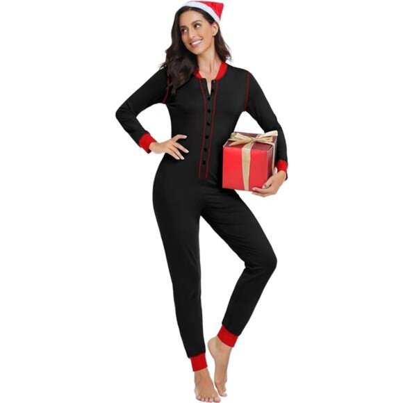 Women's Long Sleeve Modal Onesie Pajamas Jumpsuit - Sexy Bodycon Sleepwear - Picture 1 of 7